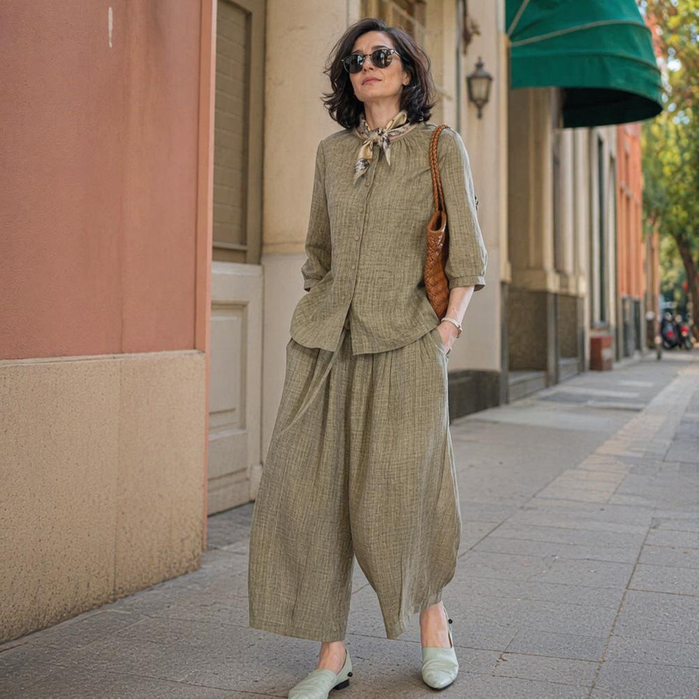 Linen Pant Wide - 2026 플러스 사이즈 캐주얼 수트 여성용