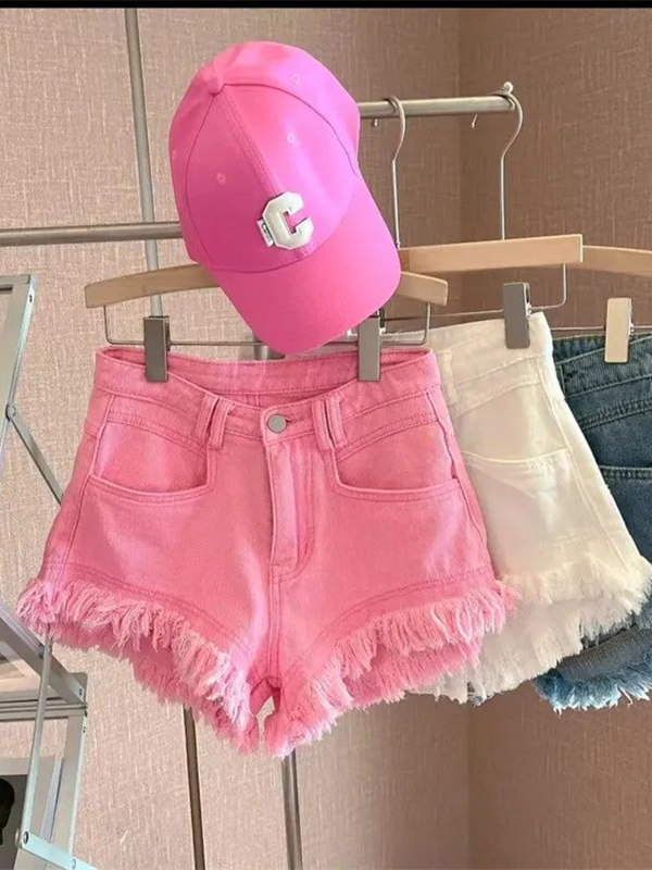 Shorts Denim Frayed - 캐주얼 한국 스타일 프레이드 헴 데님