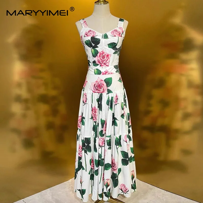 Romper Floral Print - MARYYIMEI 꽃무늬 플리츠 스플라이싱 패션 슈트