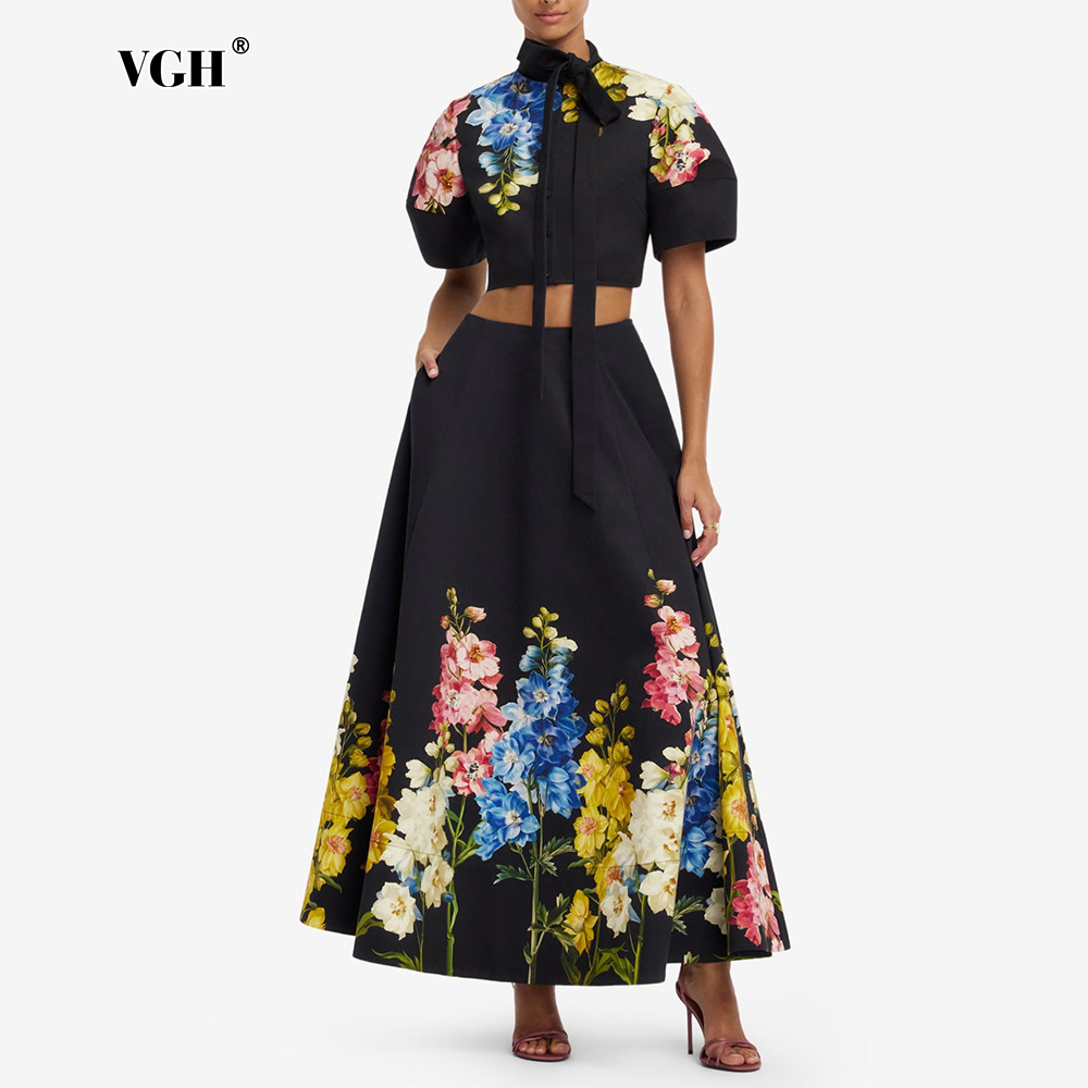 Midi Skirt Floral - VGH 여성용 우아한 플로럴 프린트 투피스