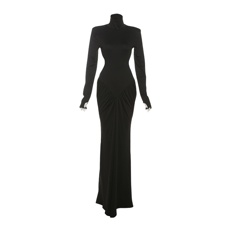 여성 백리스 롱 드레스 터틀넥 이브닝 파티 루슈드 엘레 - Maxi Dress Halter 리뷰 및 가격