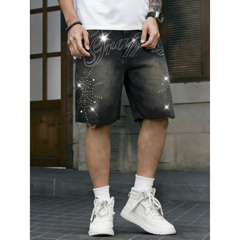 미국 스트릿웨어 남성용 논스트레치 데님 반바지 라인스톤 - Shorts Denim Frayed 리뷰 및 가격