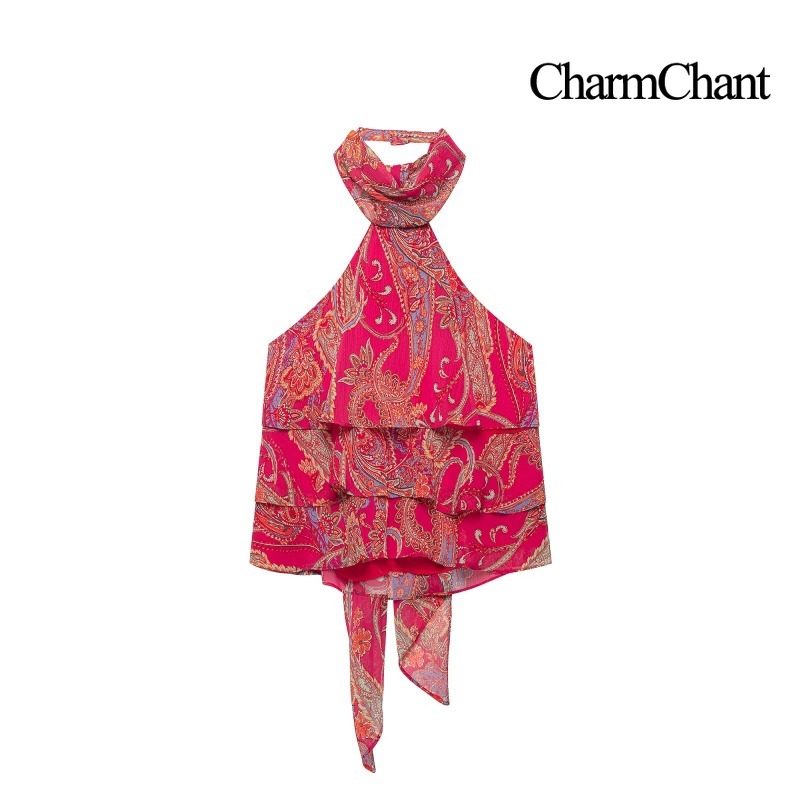 CHARMCHANT 여성용 페이즐리 프린트 홀터넥 러플 - Romper Floral Print 리뷰 및 가격