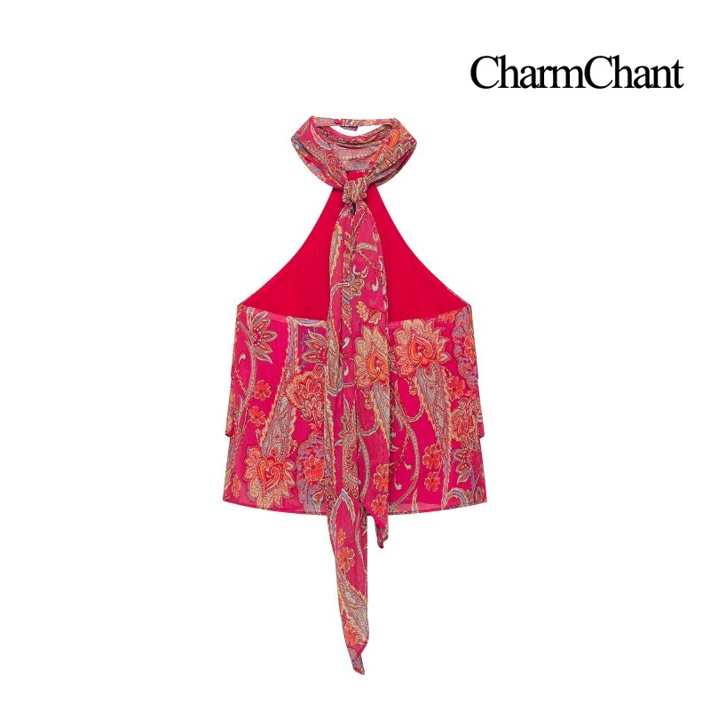 CHARMCHANT 여성용 페이즐리 프린트 홀터넥 러플 - Romper Floral Print 리뷰 및 가격