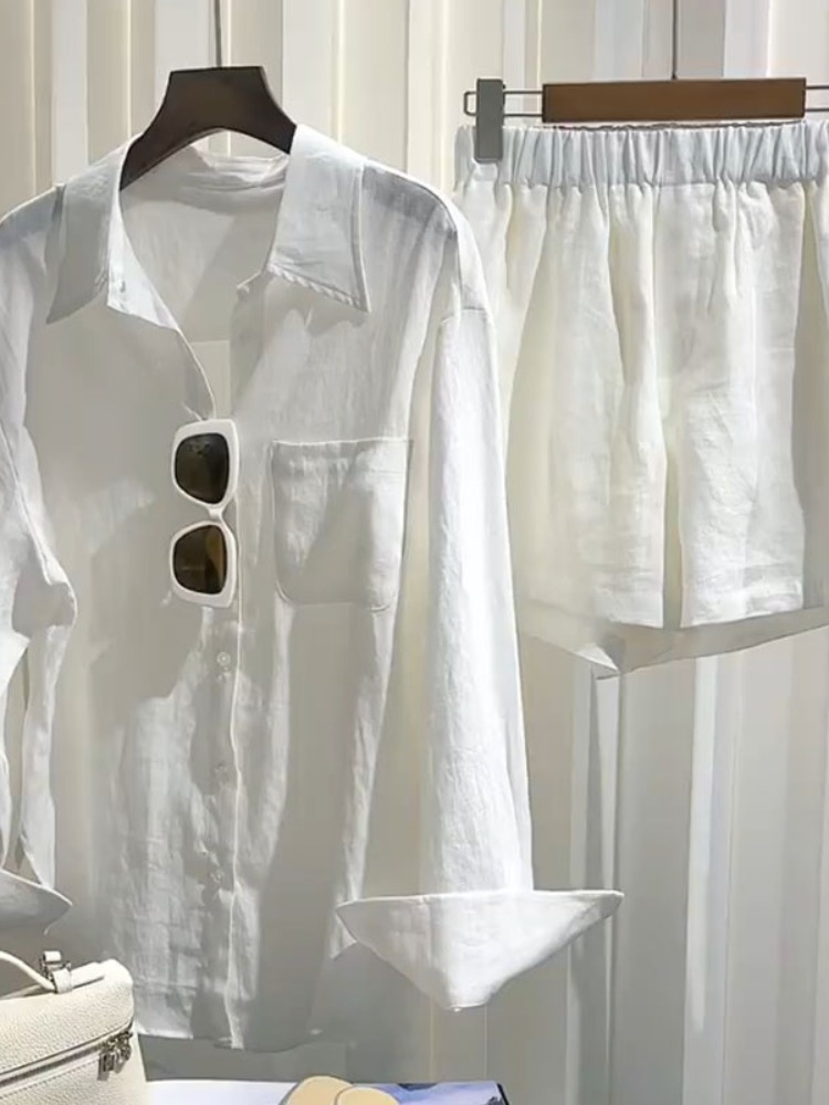 여름 여성 린넨 셔츠 세트 루즈핏 와이드 레그 반바지  - Linen Pant Wide 리뷰 및 가격