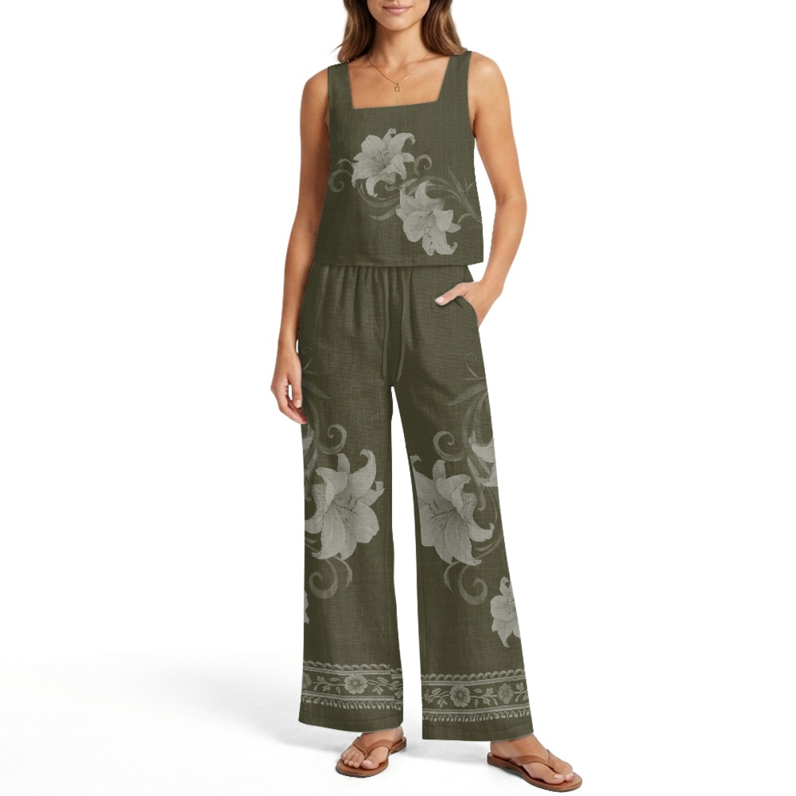 INSTANTARTS 여성용 리넨 조끼 세트 여성용 와 - Linen Pant Wide 리뷰 및 가격