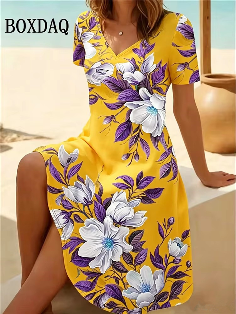 6XL 플러스 사이즈 여성 드레스 여름 해변 캐주얼 A - Romper Floral Print 리뷰 및 가격