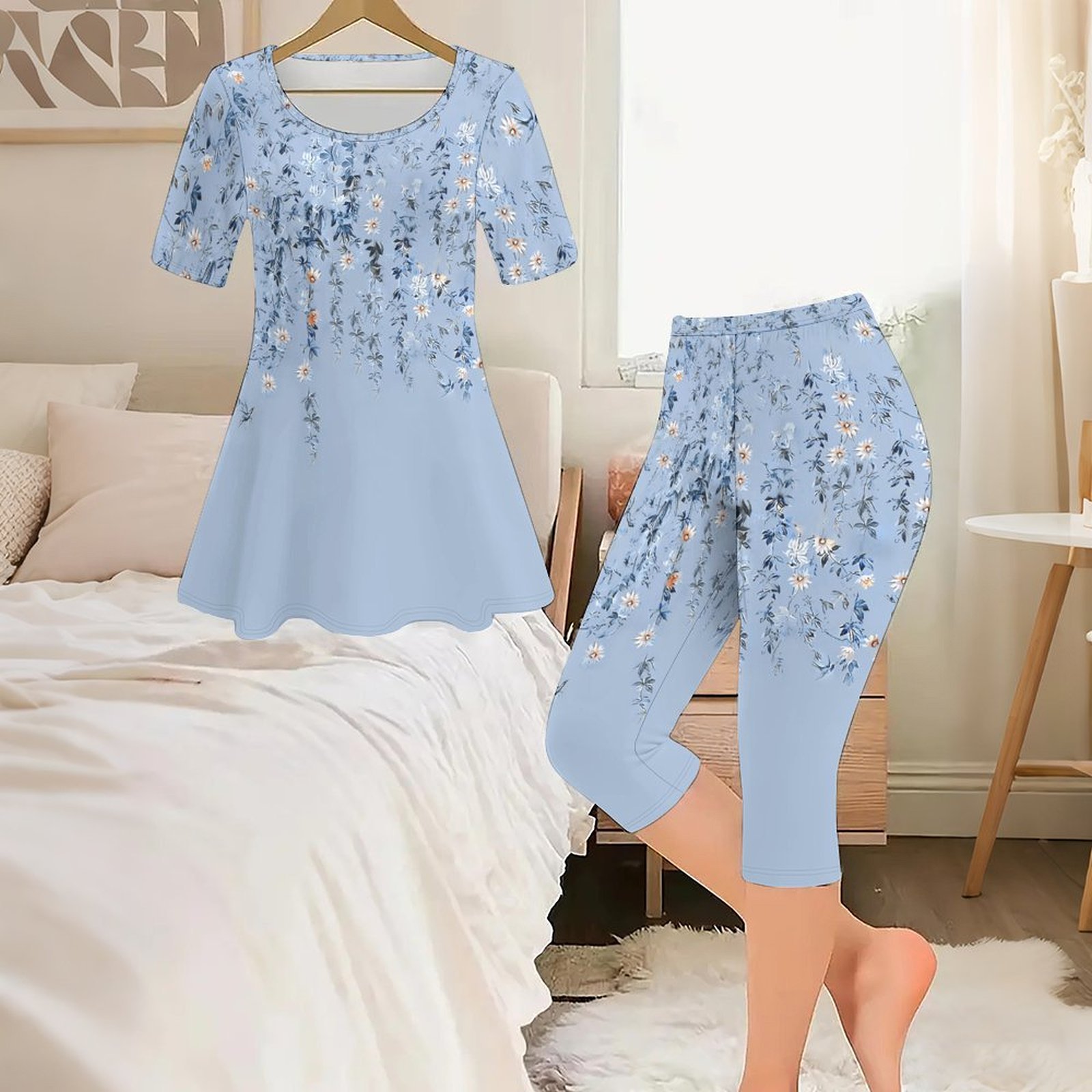 2피스 빈티지 프린트 투피스 세트 여성 캐주얼 반팔 엘 - Romper Floral Print 리뷰 및 가격