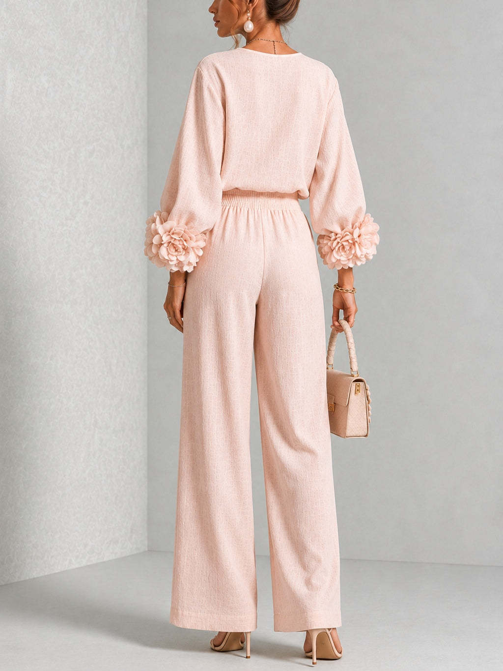 여성용 2피스 린넨 의상 O넥 3D 플라워 커프스 긴소 - Linen Pant Wide 리뷰 및 가격