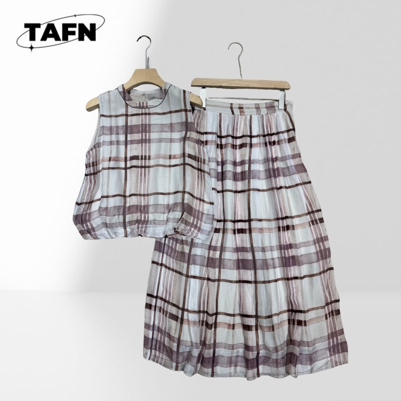 우아한 여성 체크 무늬 투피스 세트 민소매 탑 하이 웨 - Midi Skirt Floral 리뷰 및 가격