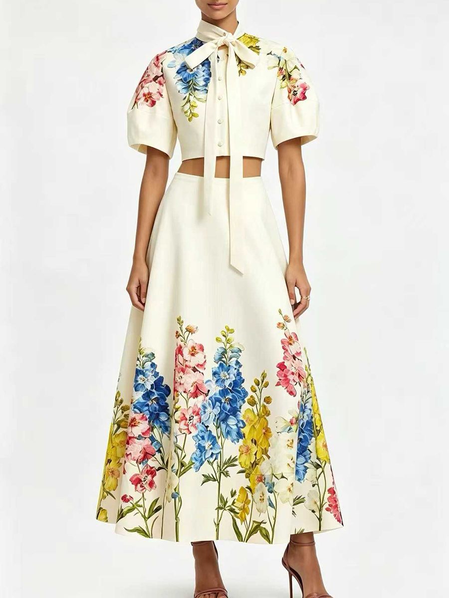 VGH 여성용 우아한 플로럴 프린트 투피스 세트, 넥  - Midi Skirt Floral 리뷰 및 가격