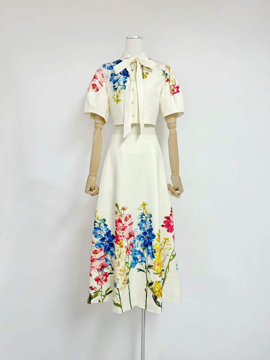 VGH 여성용 우아한 플로럴 프린트 투피스 세트, 넥  - Midi Skirt Floral 리뷰 및 가격